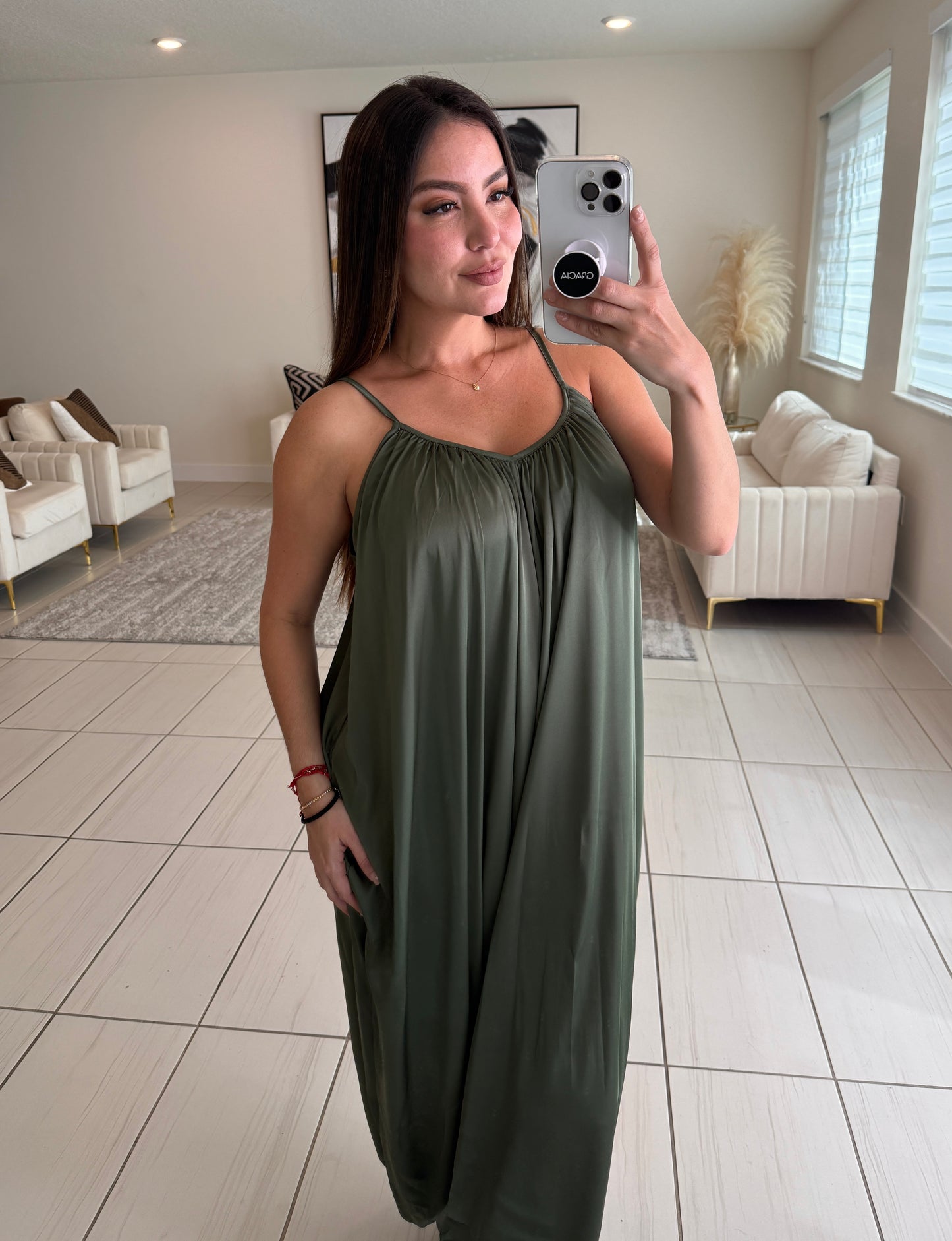 Effortless Essence Ruched Green Jumpsuit