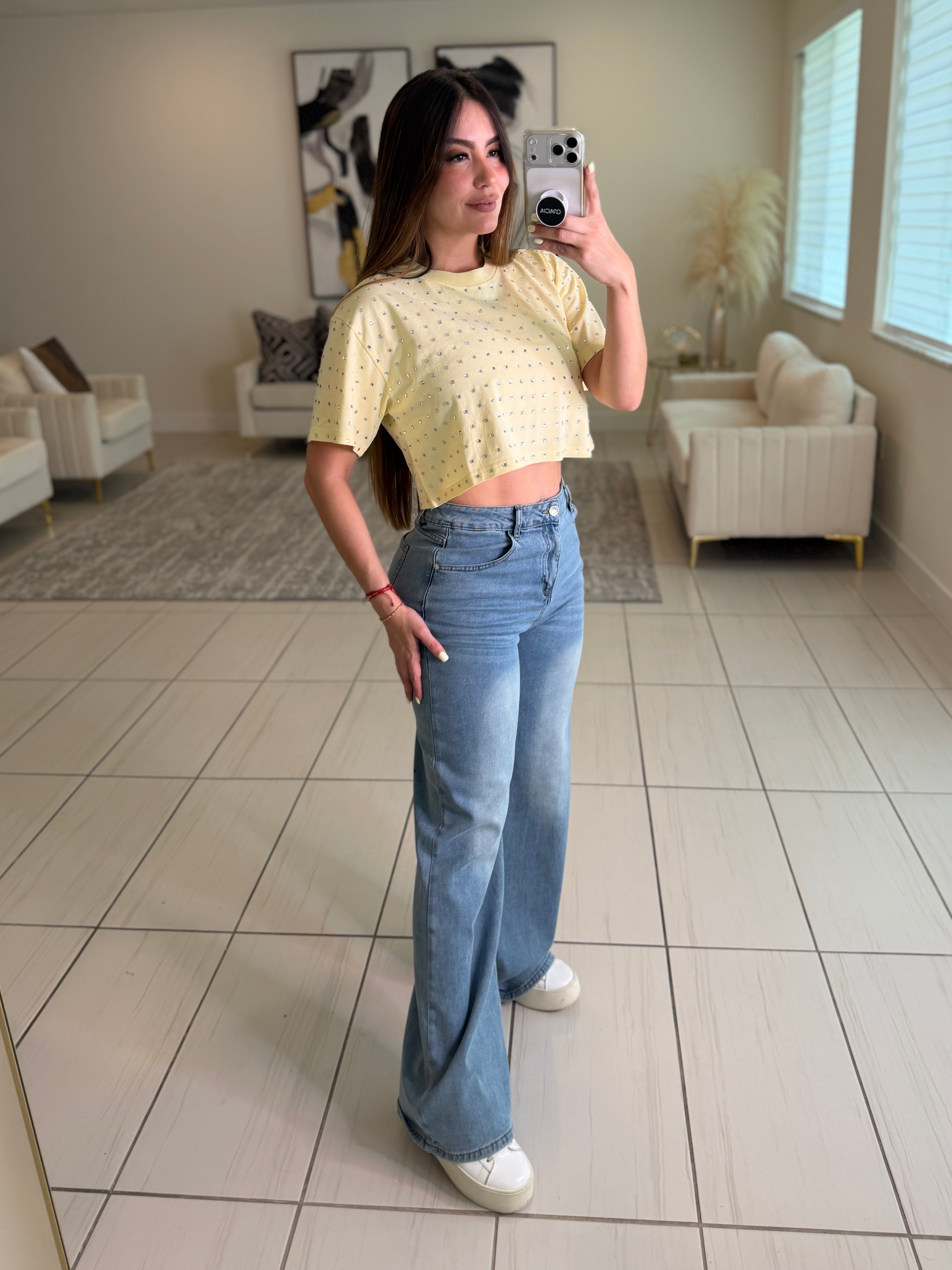 Glow Up Rhinestones Yellow Top