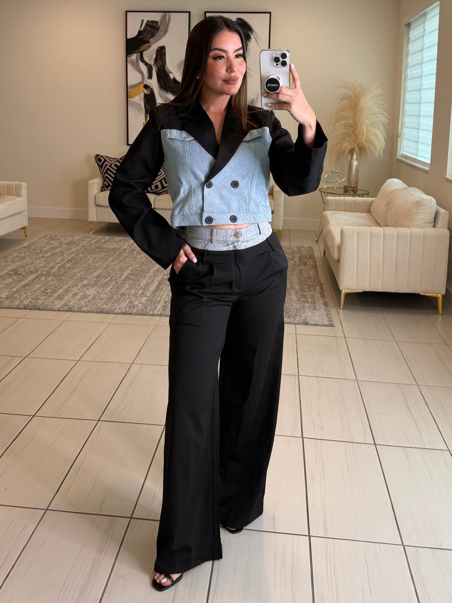 Iconic Contrast Black and Denim Pants