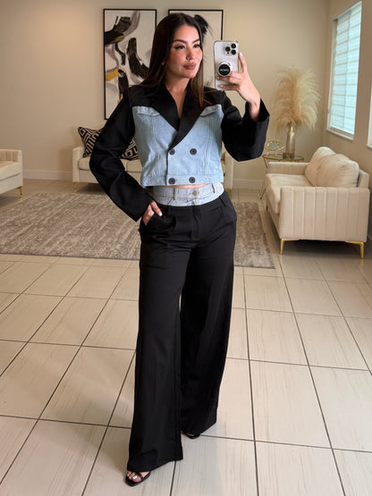 Iconic Contrast Black and Denim Pants