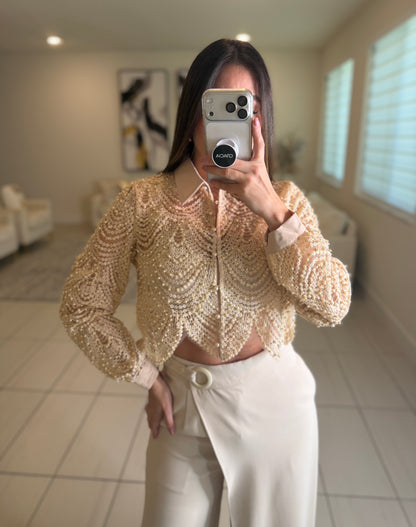 Sugar Vanilla Pearls Beige Top