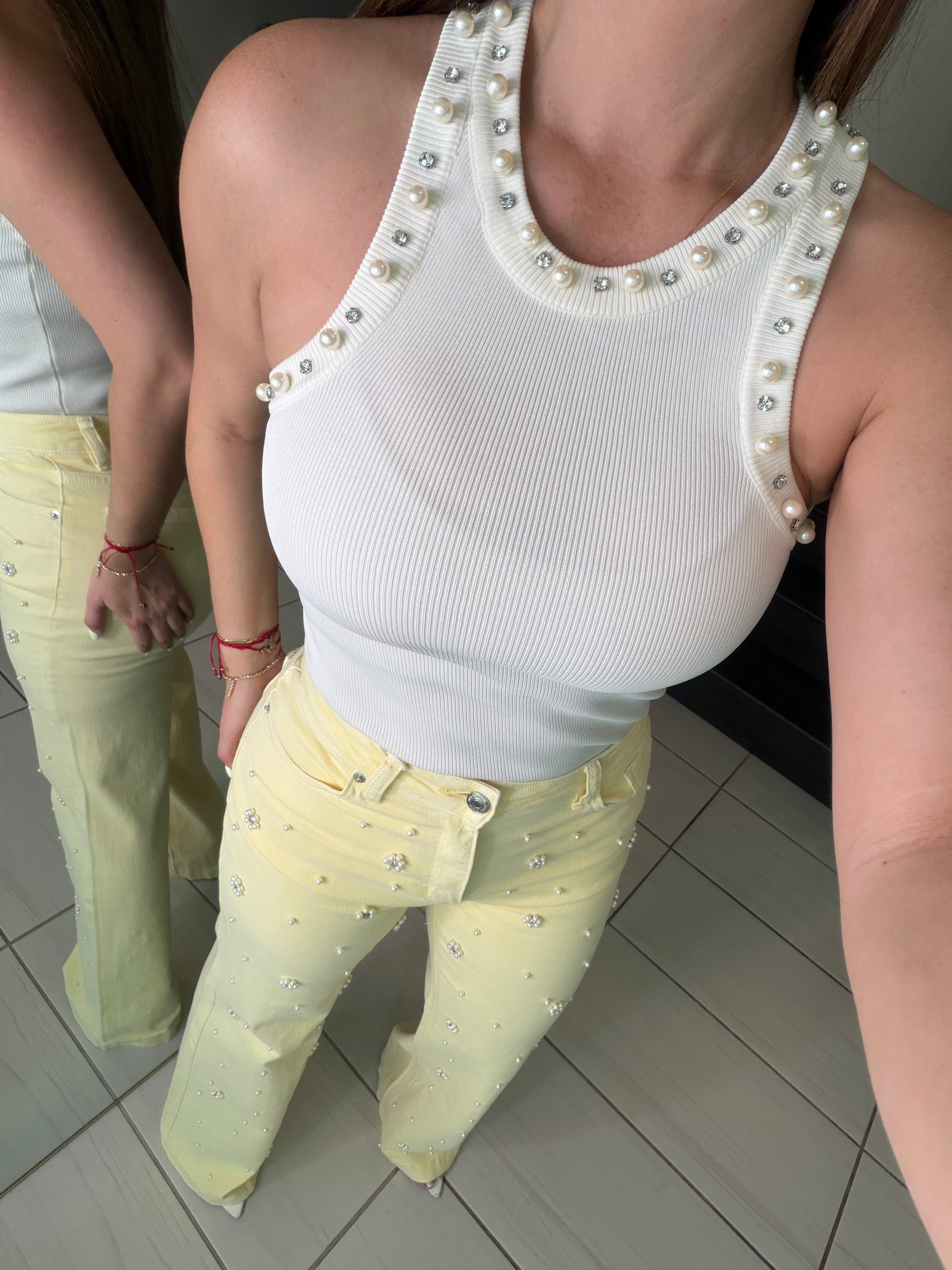 Prestige Pearls Beige Tank Top