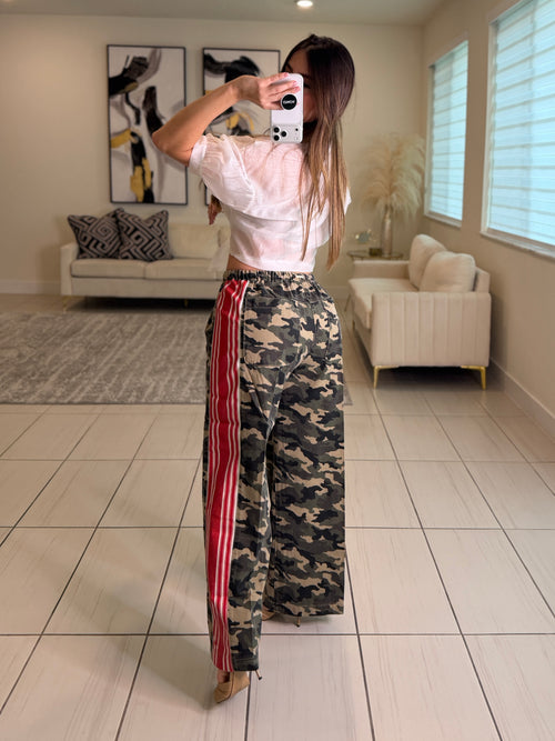 Structured Military Red Stripes Pants