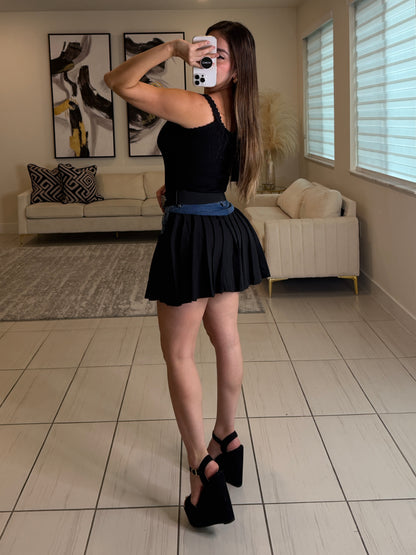 Strong Attraction Black and Denim Skort