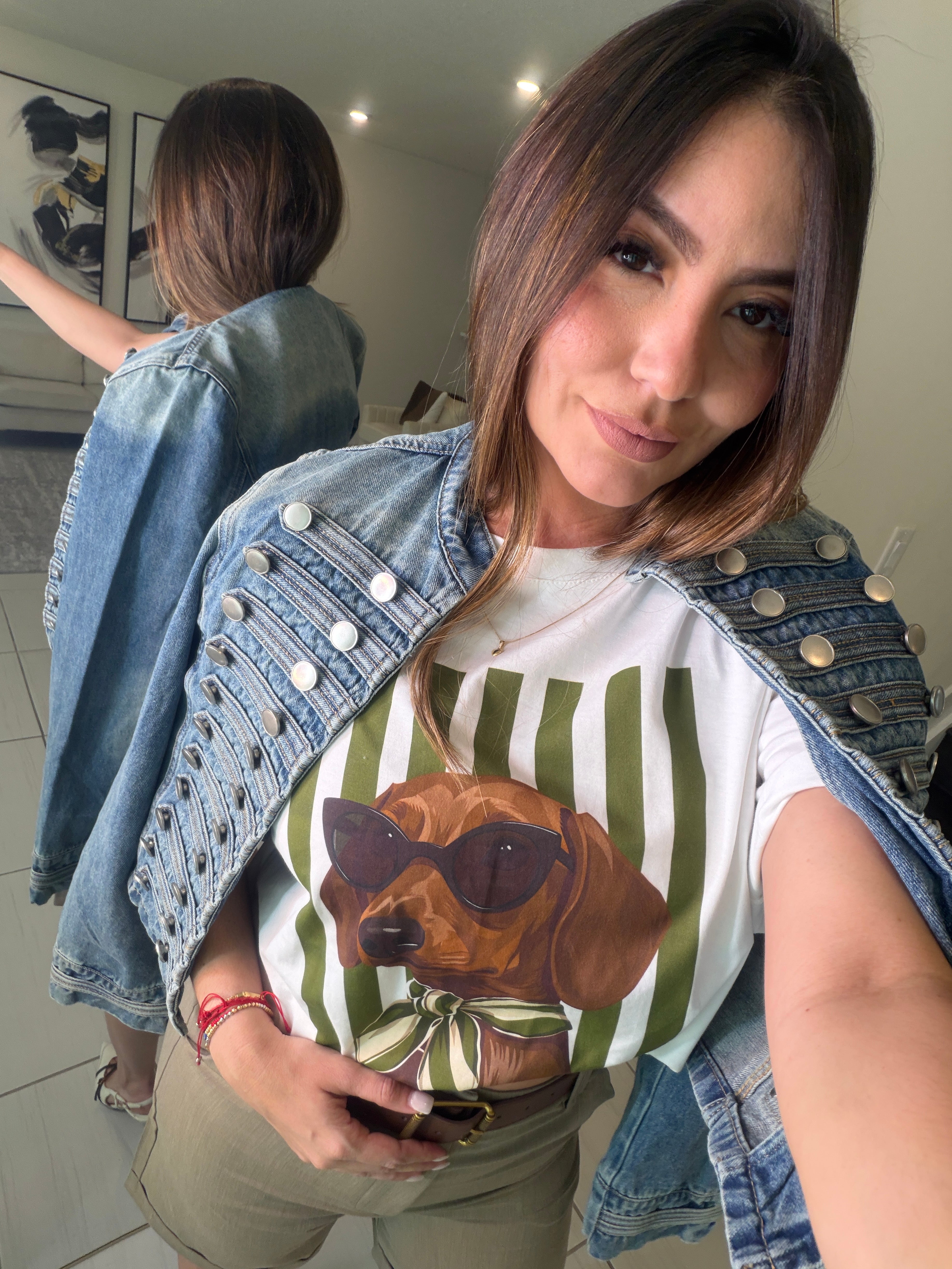 Chic Puppy Stripes White Tshirt