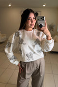 Blossom Rhinestones White Sweater