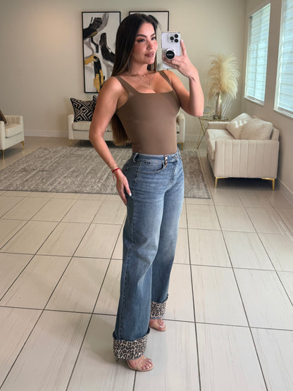 Power Contrast Denim and Leopard Pants