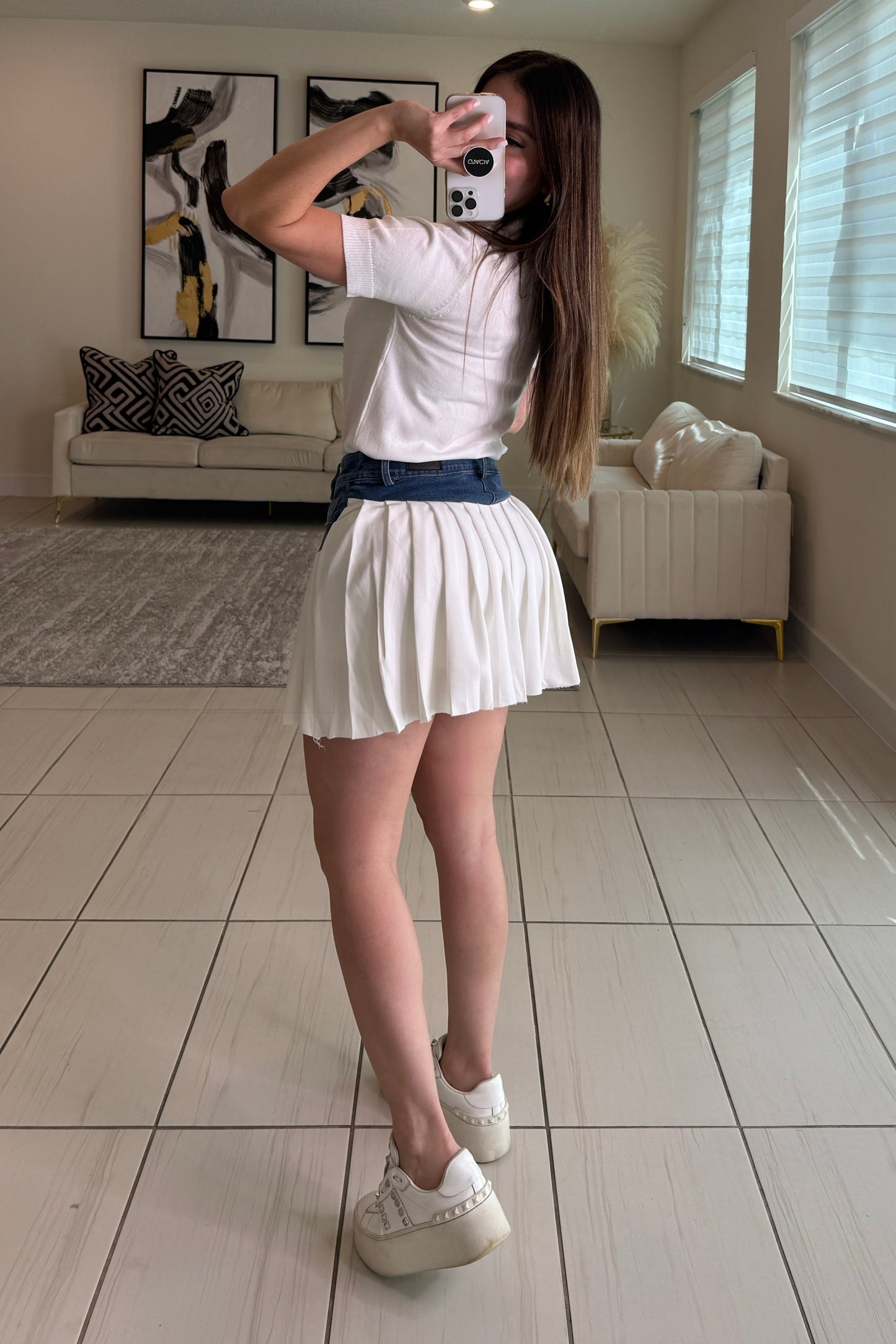 Strong Attraction White and Denim Skort