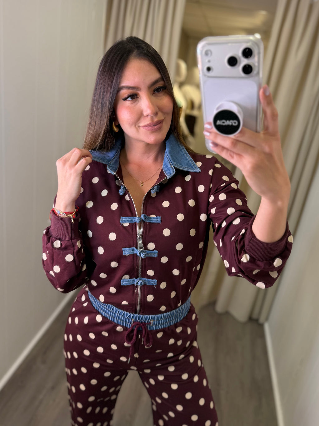 Oriental Polka Burgundy Pant Set