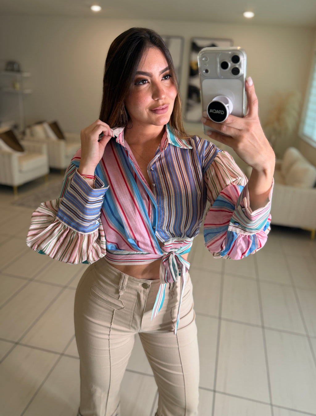 Stunning Silver Buttons Beige Pants