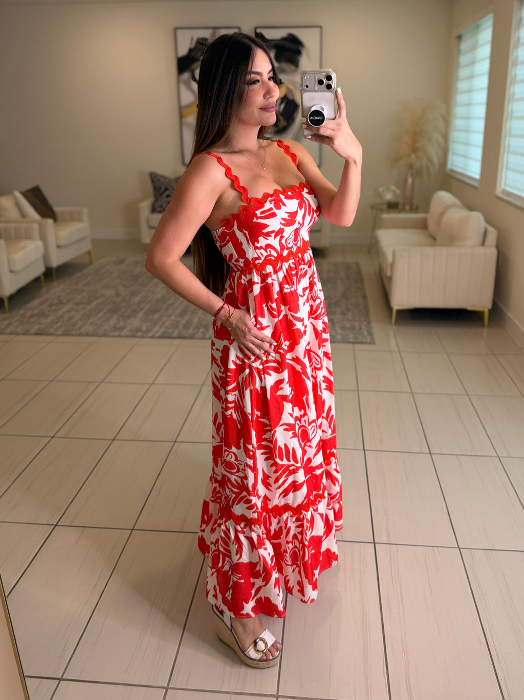 Garden Reverie Floral Red Midi Dress