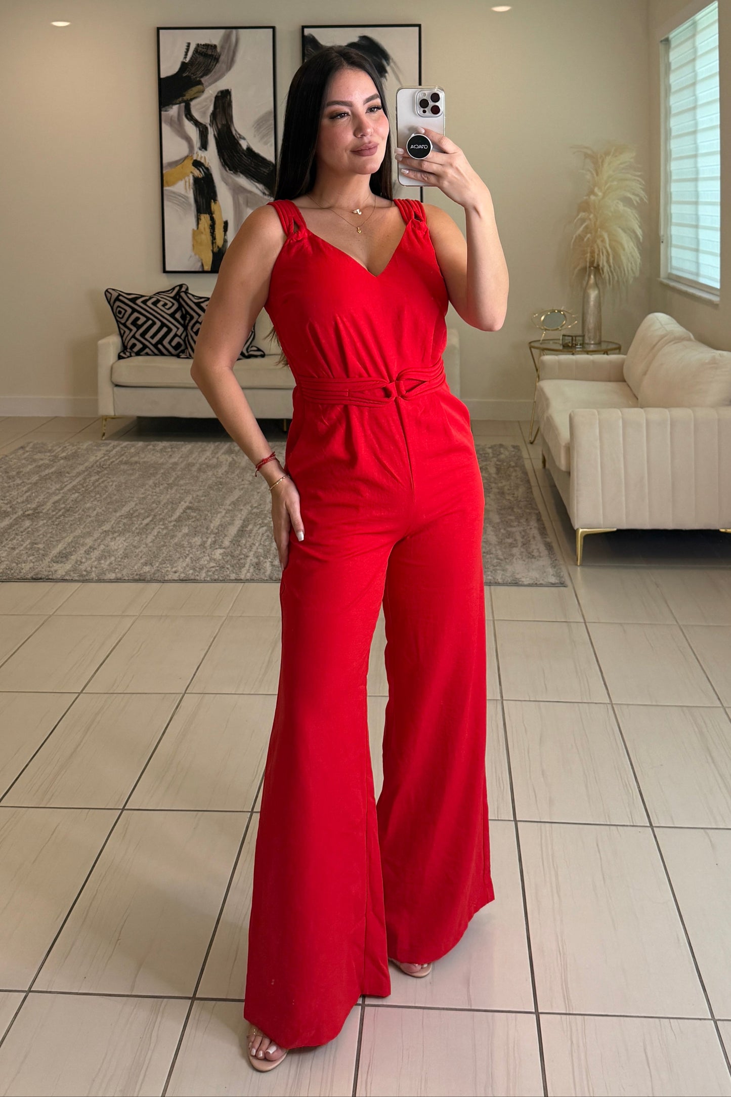 Split Intention Red Jumpsuit