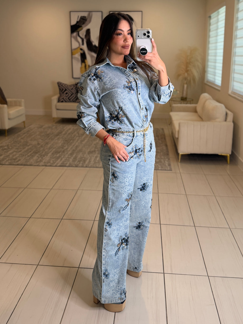 Perfect Details Denim Pant Set