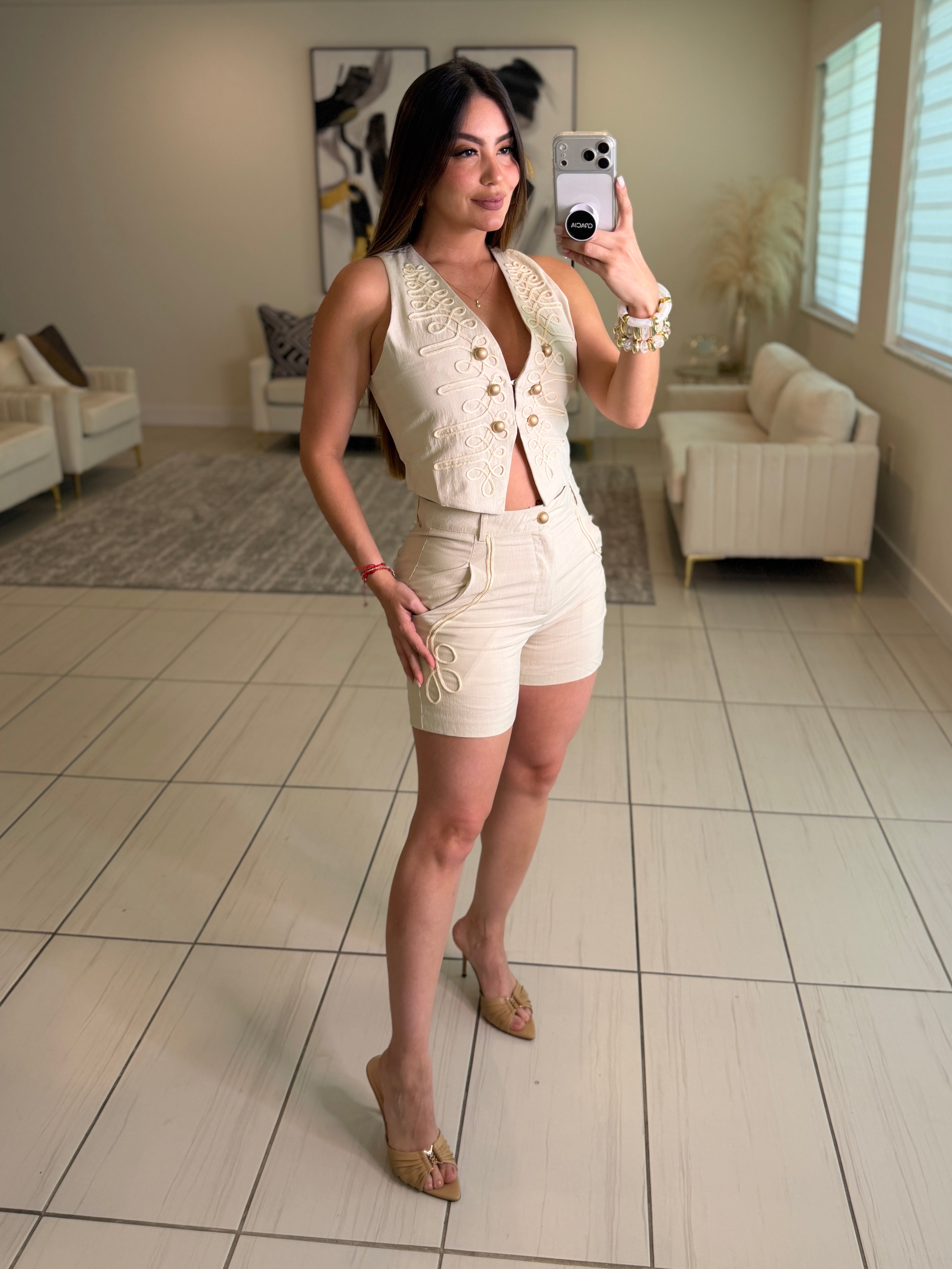 Napoleon Vibes Beige Shorts Set