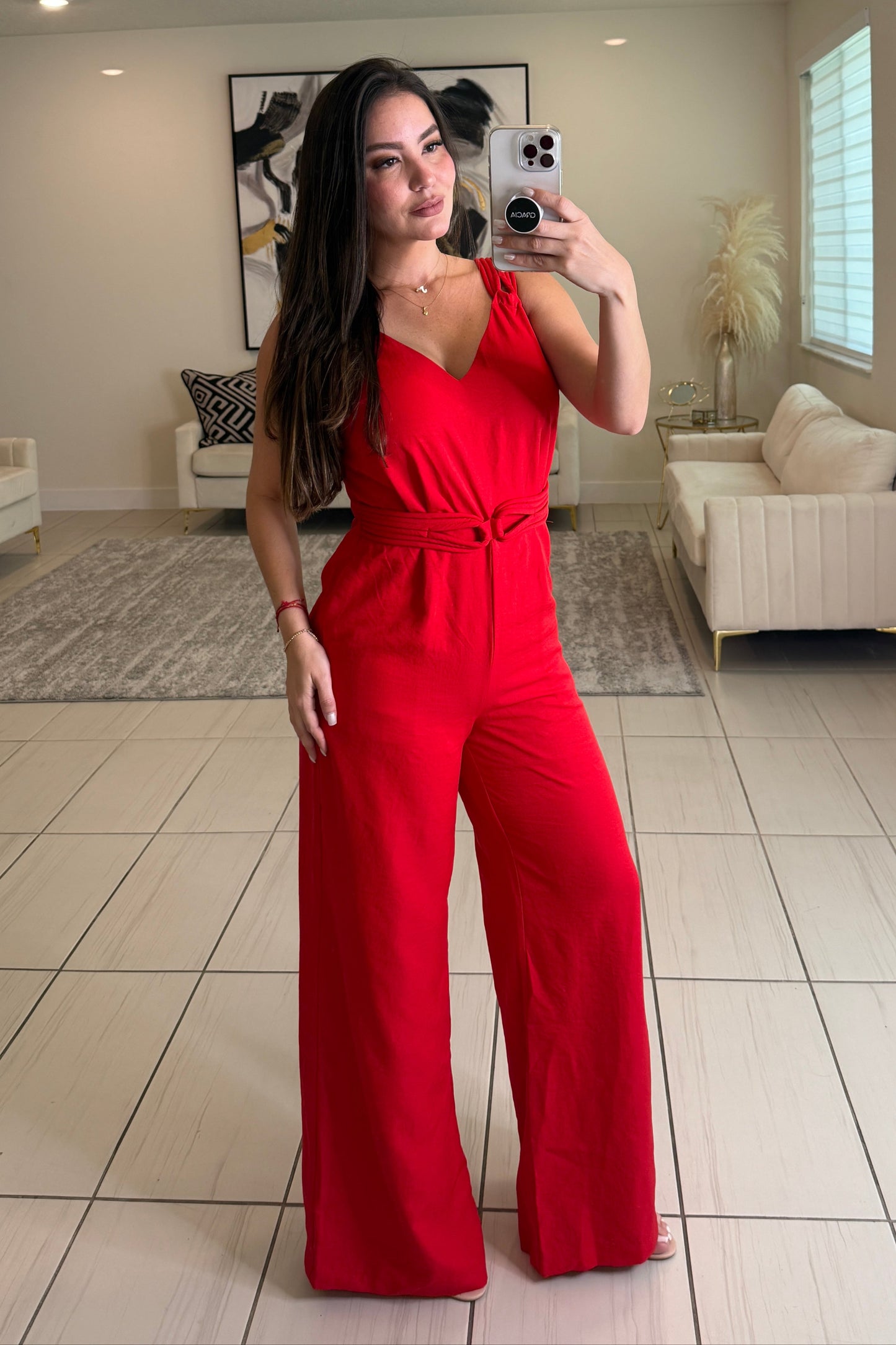 Split Intention Red Jumpsuit