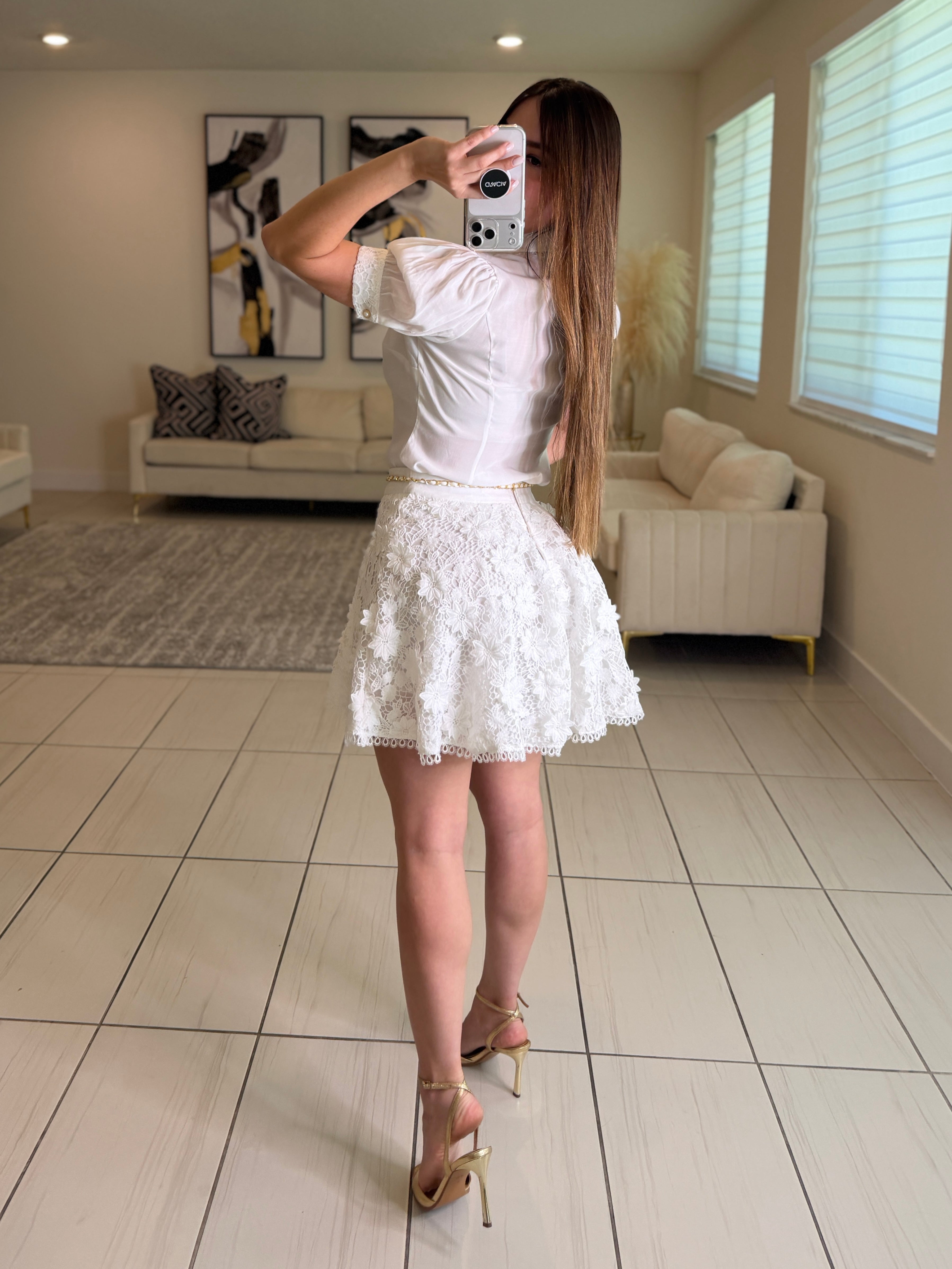 Blossom Crochet White Skirt Set