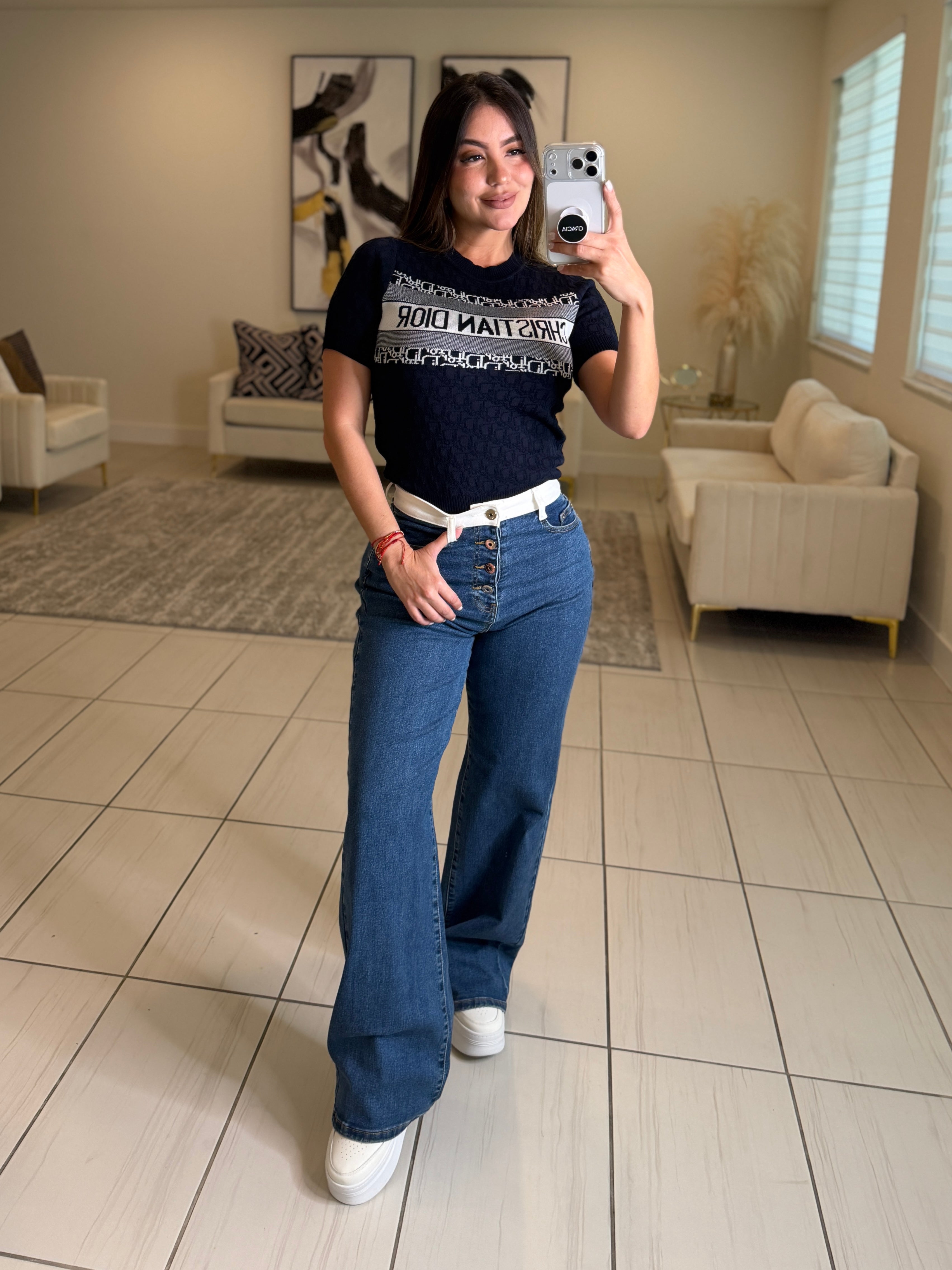 Iconic Maximalist Knit Navy Blue Top