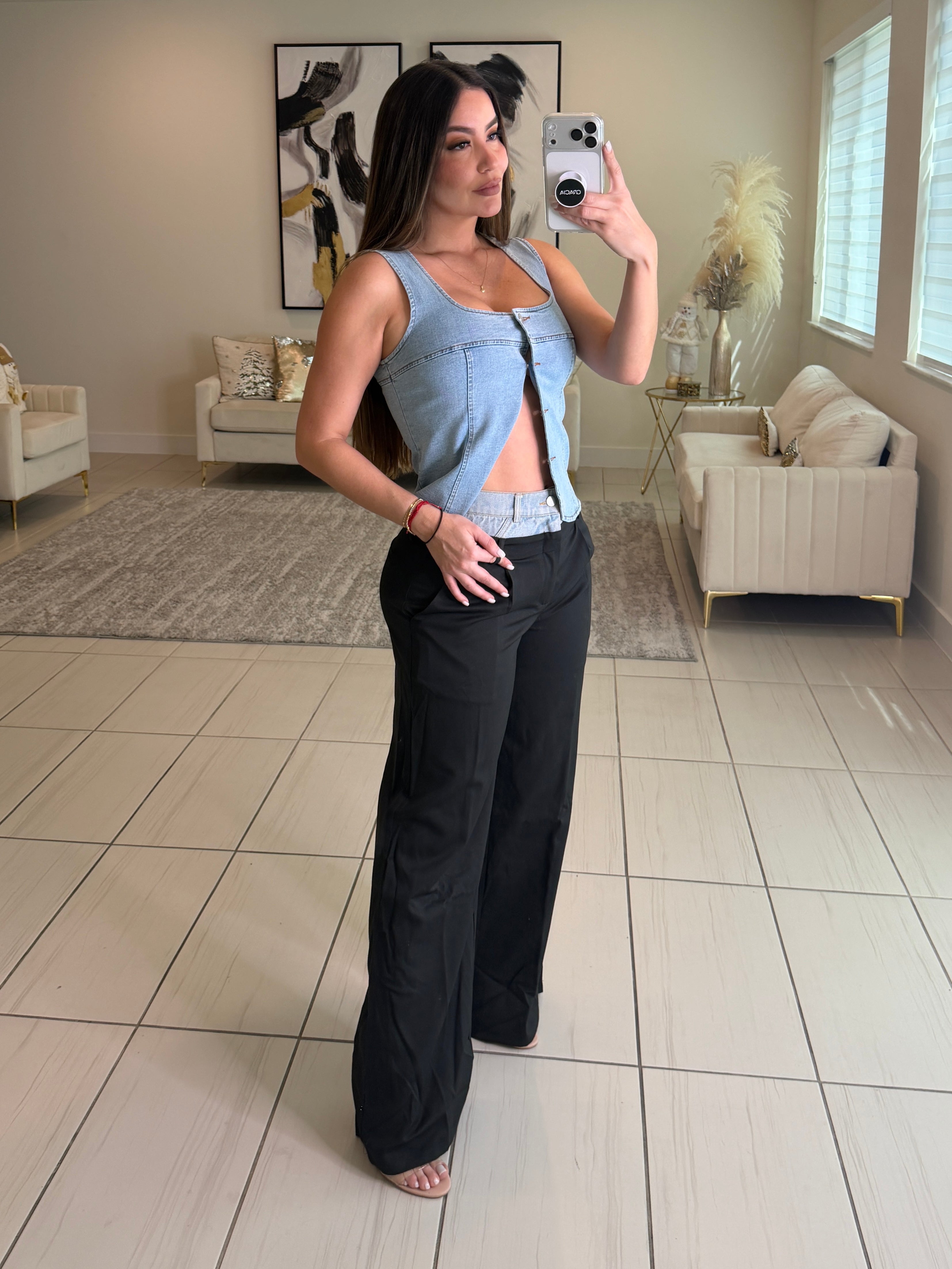 Iconic Contrast Black and Denim Pants