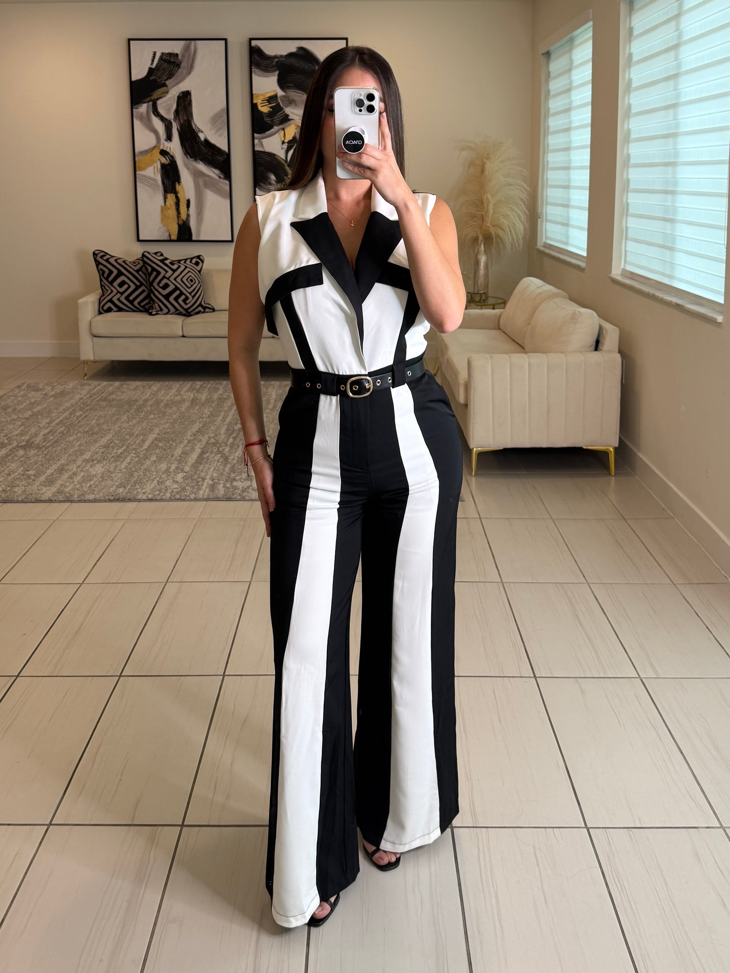 Power Lines Black and White Jumpsuit