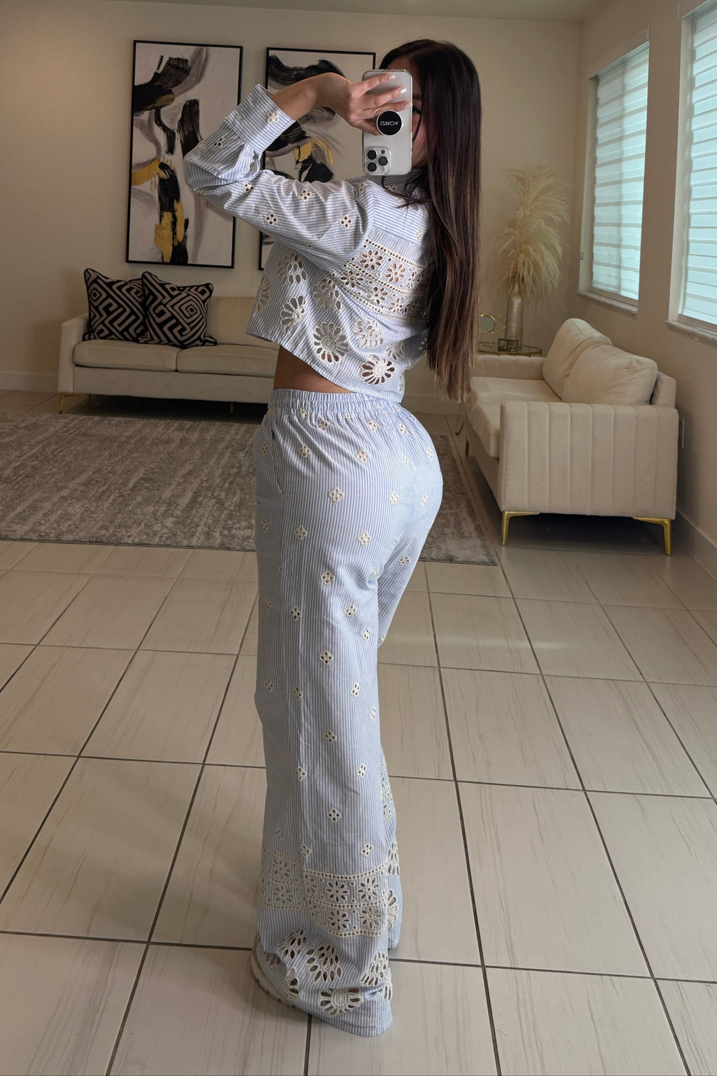 Sundown Ease Stripes Blue Pant Set
