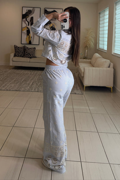 Sundown Ease Stripes Blue Pant Set