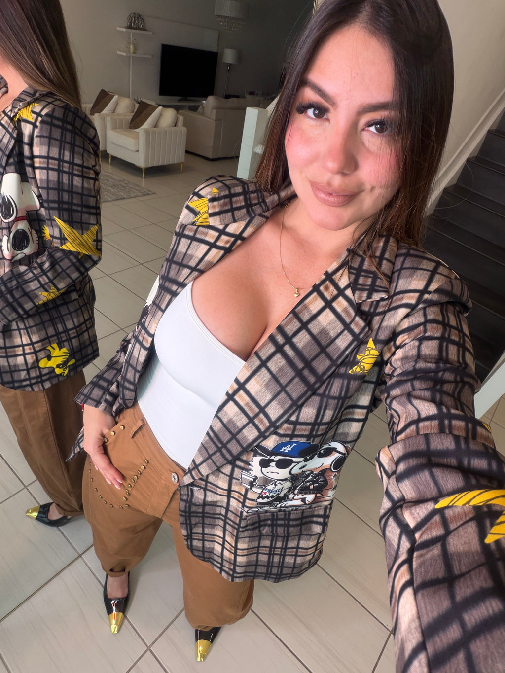 Chic Plaid Art Brown Blazer
