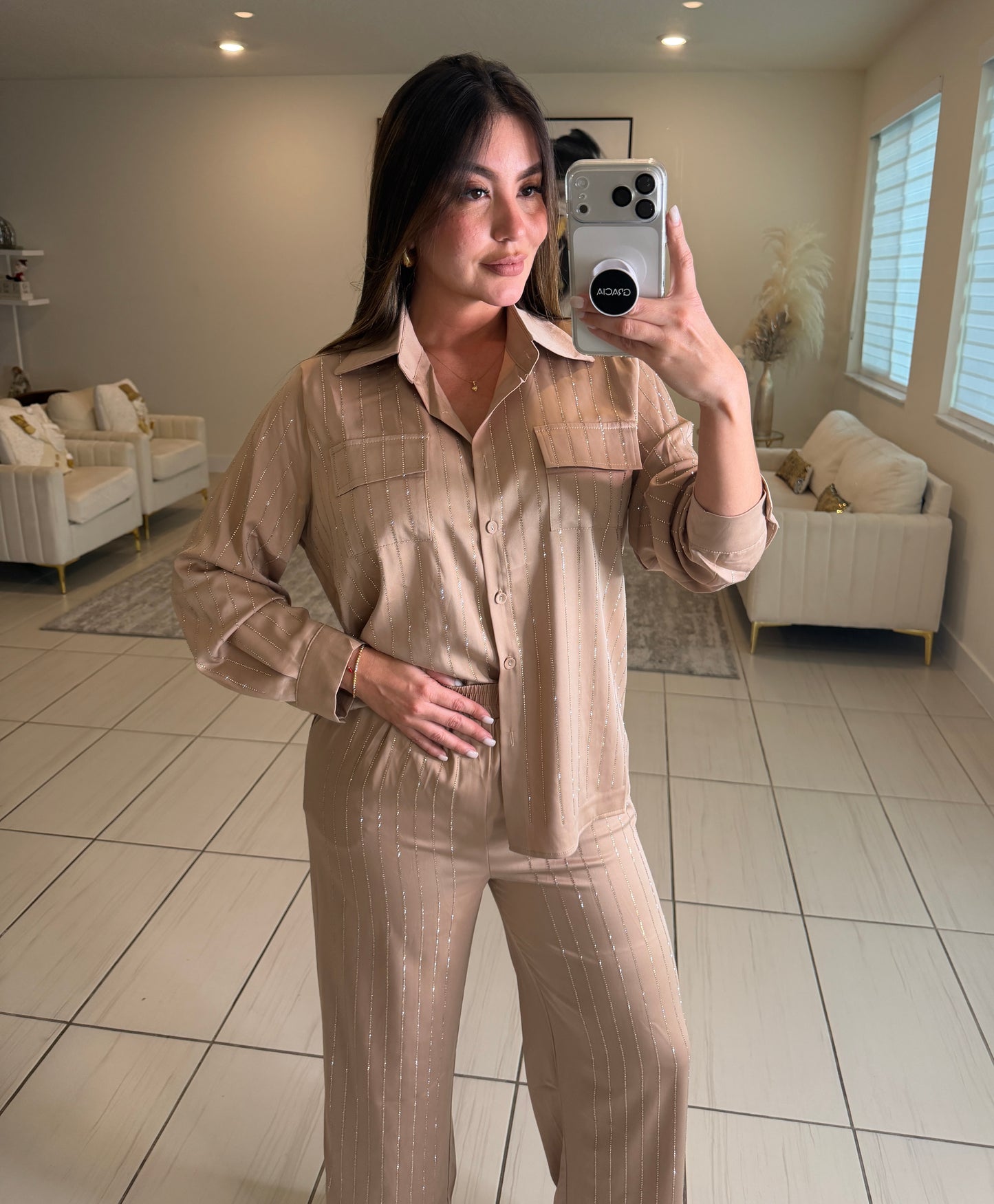 Royal Rhinestones Champagne Pant Set