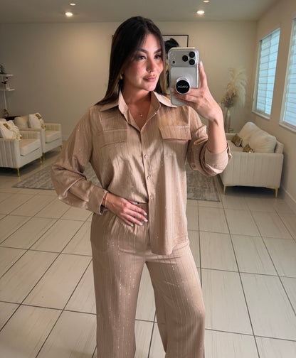 Royal Rhinestones Champagne Pant Set