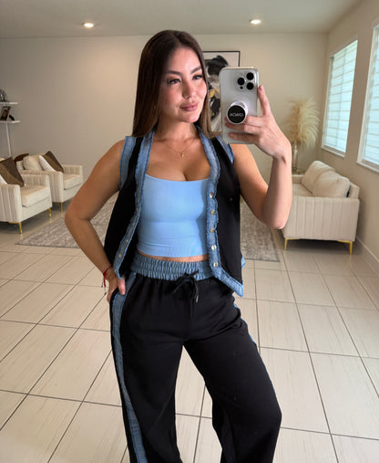 Iconic Black and Denim Contrast Set