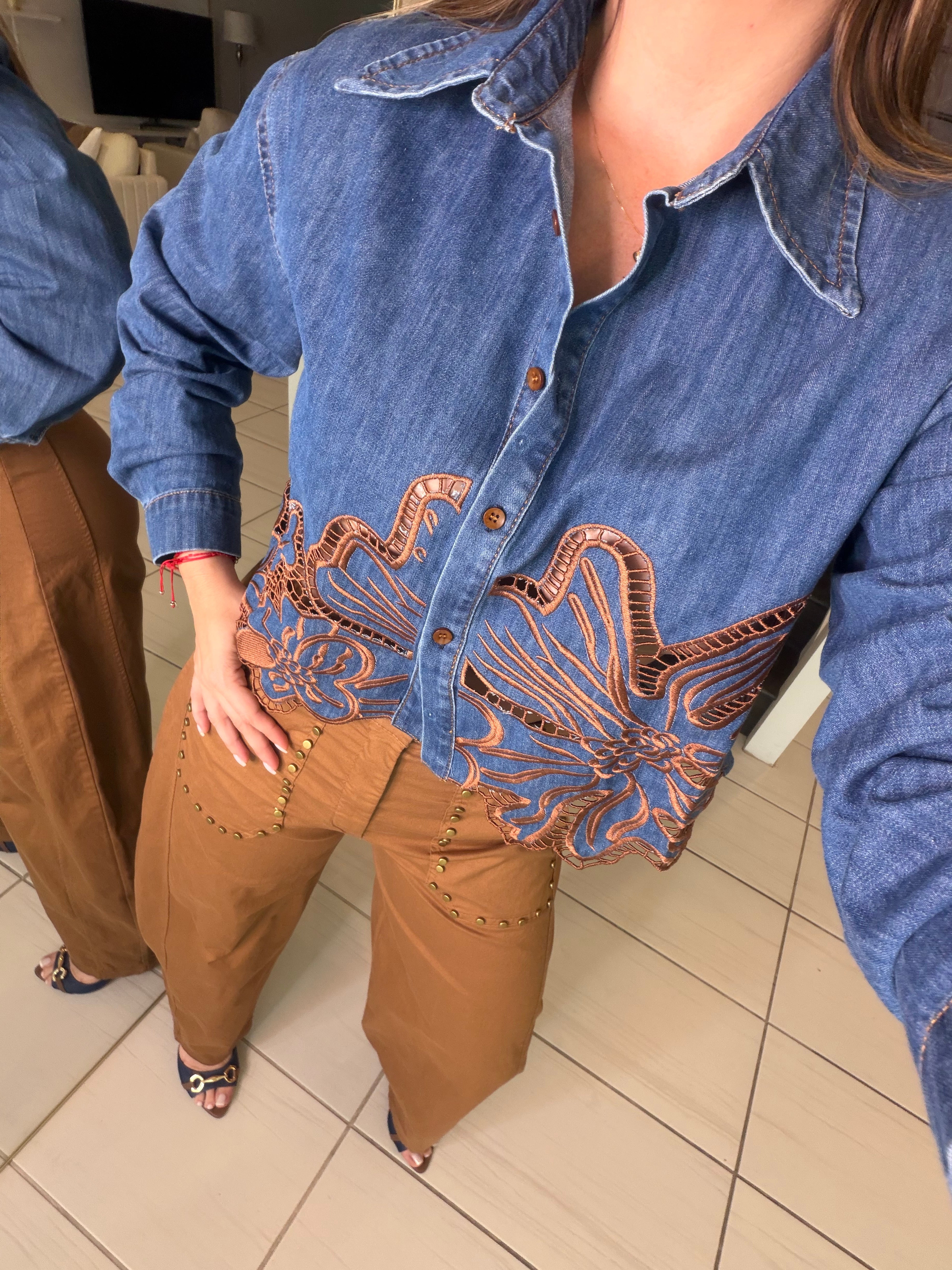 Brown Blossoms Denim Top