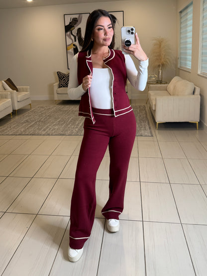 Divine Knit Red Wine Pant Set