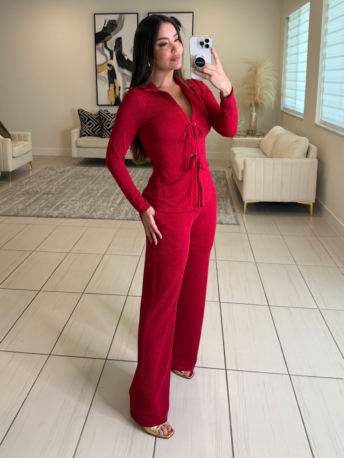 Adorable Affair Red Pants Set