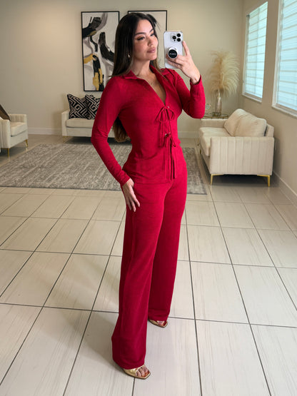 Adorable Affair Red Pants Set
