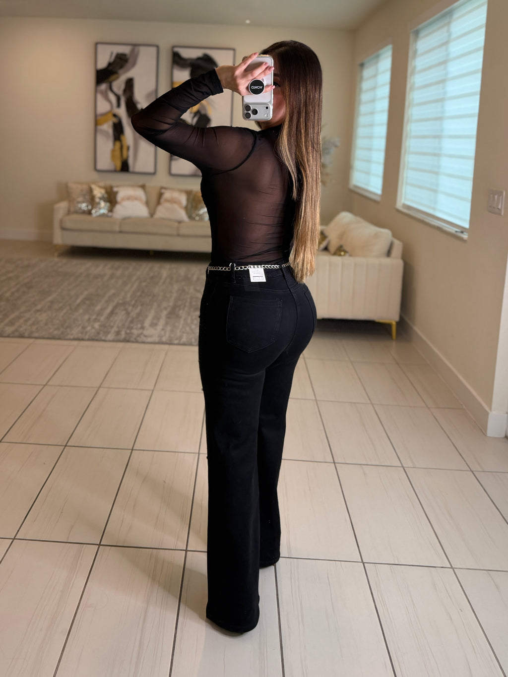 Night Code Rhinestones Black Denim Pants
