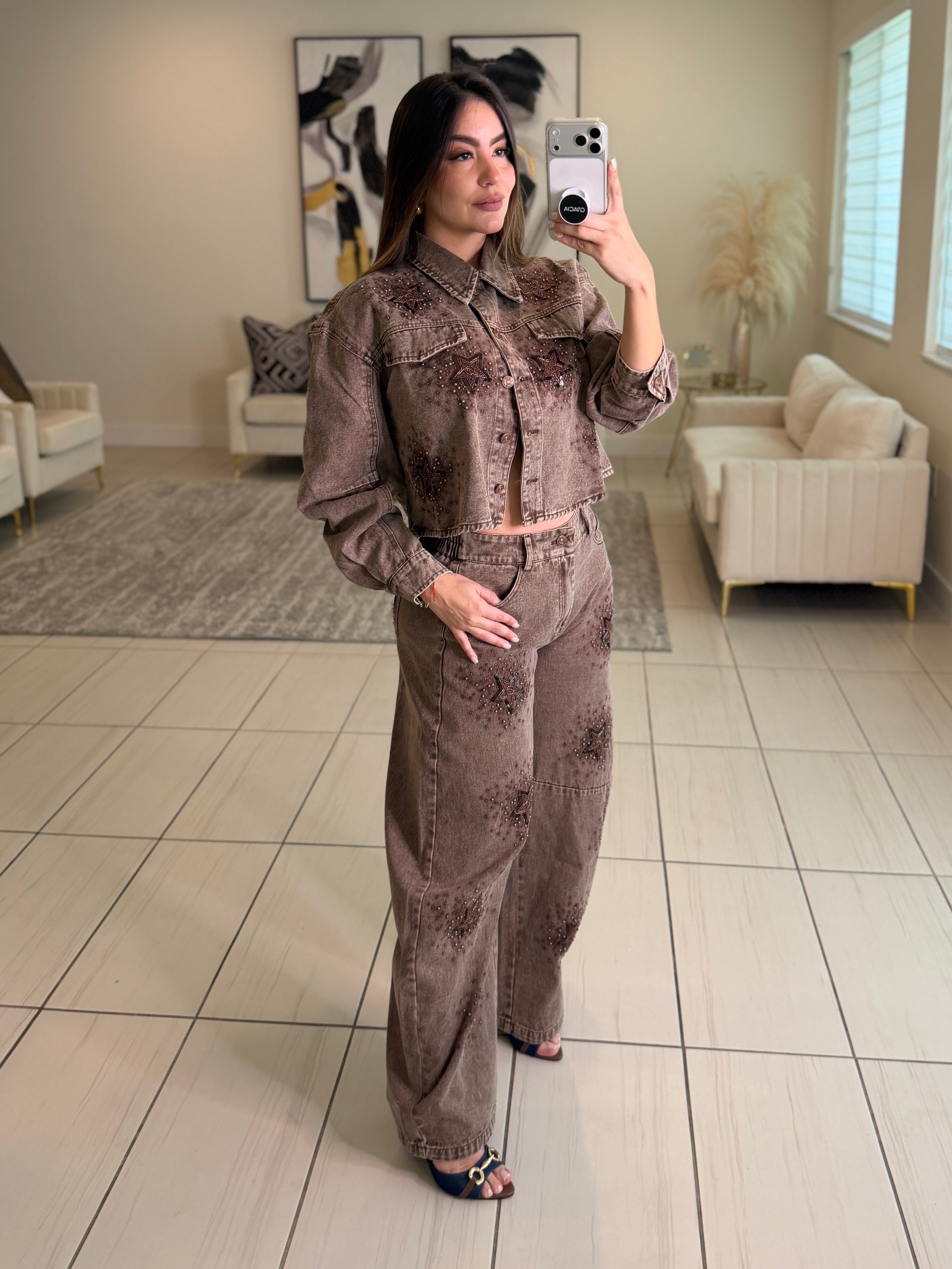 Stars Allure Brown Denim Pant Set