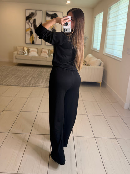 Funny Rhinestones Black Pant Set