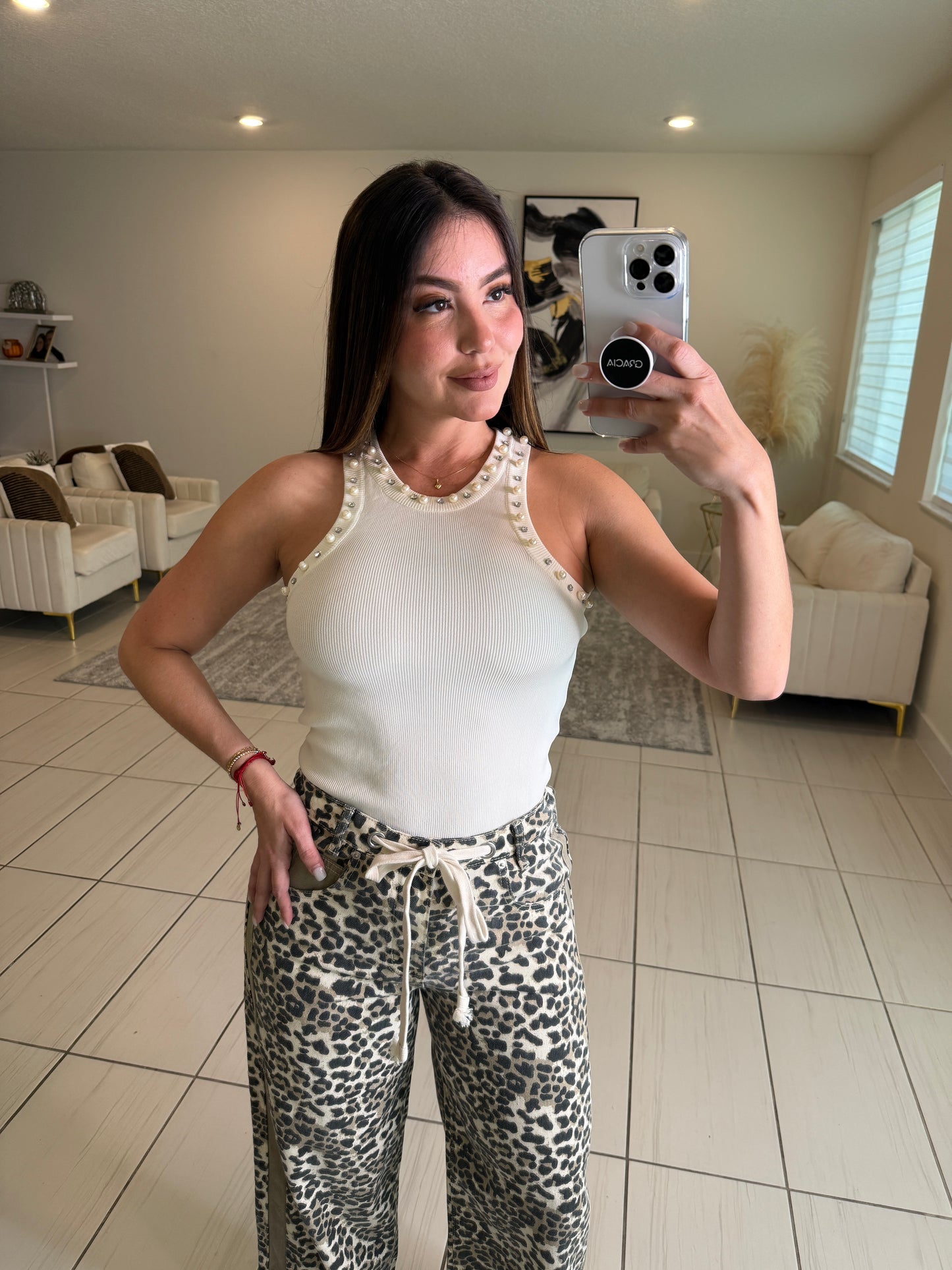 Prestige Pearls Beige Tank Top