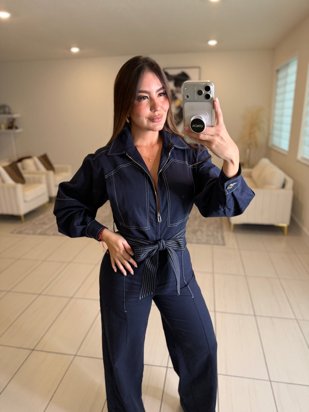 Opulence Linen Navy Blue Jumpsuit