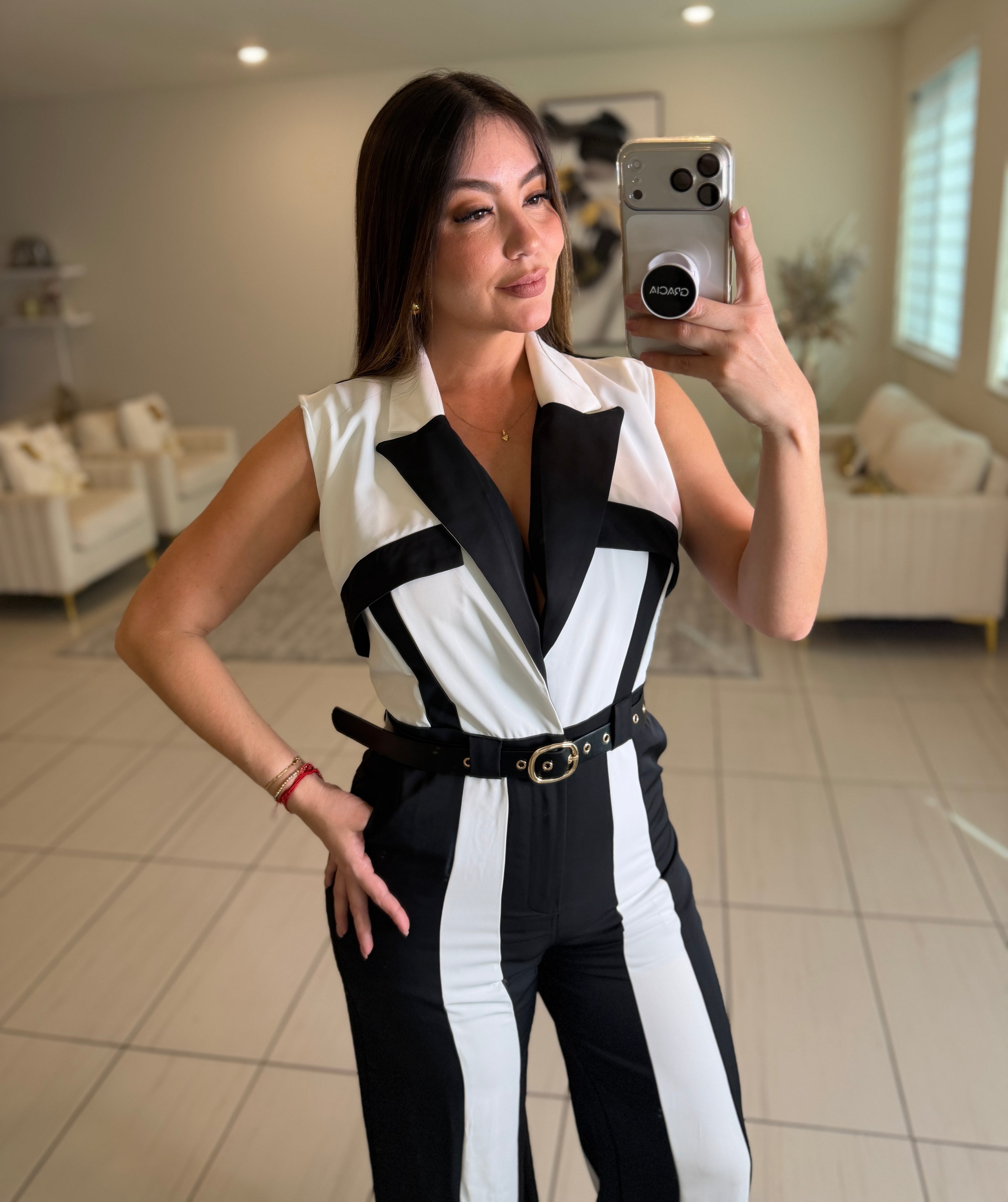 Power Lines Black and White Jumpsuit