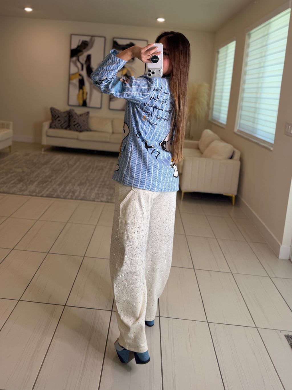 Divine Rhinestones Barrel White Pants