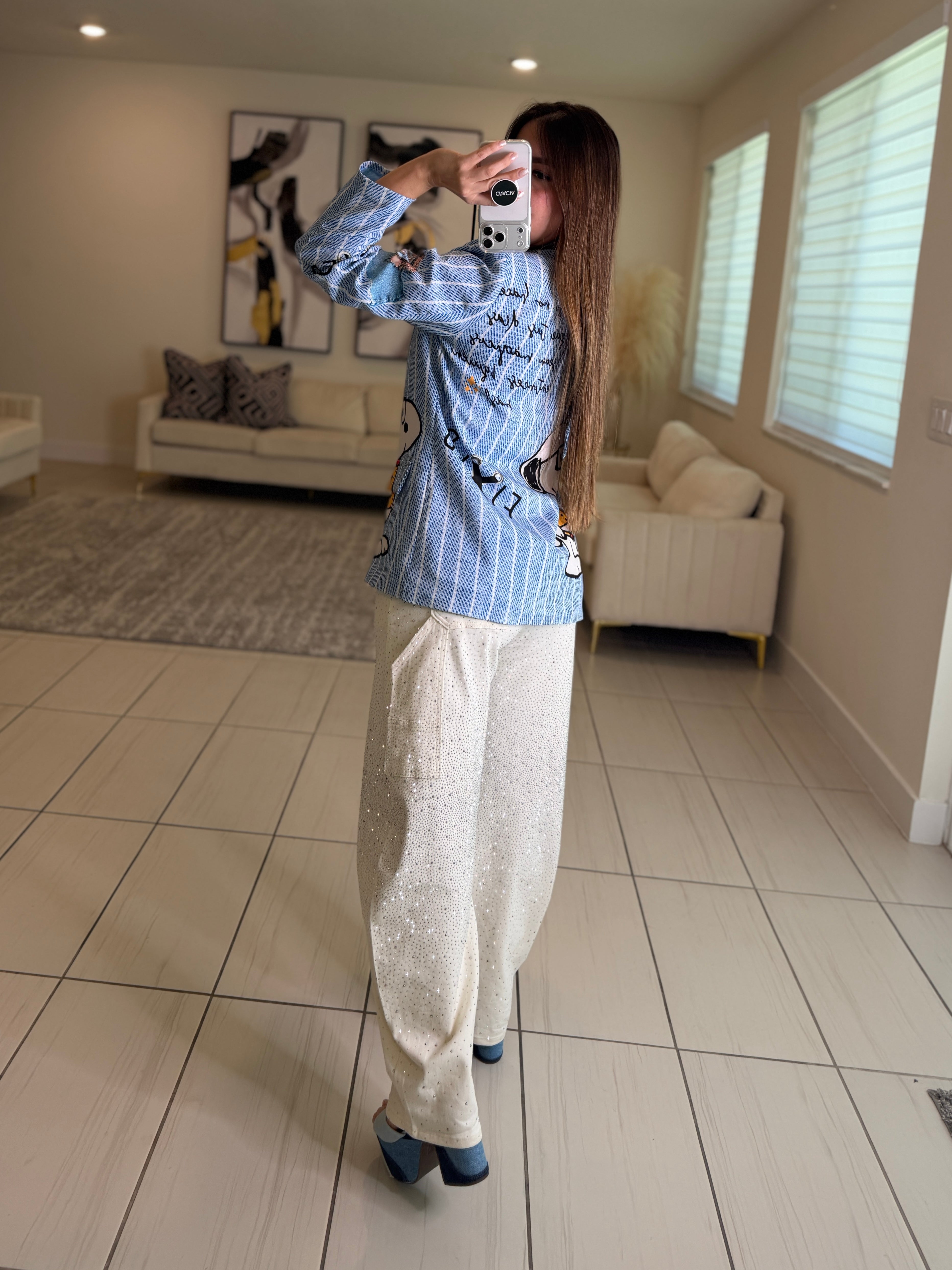 Divine Rhinestones Barrel White Pants