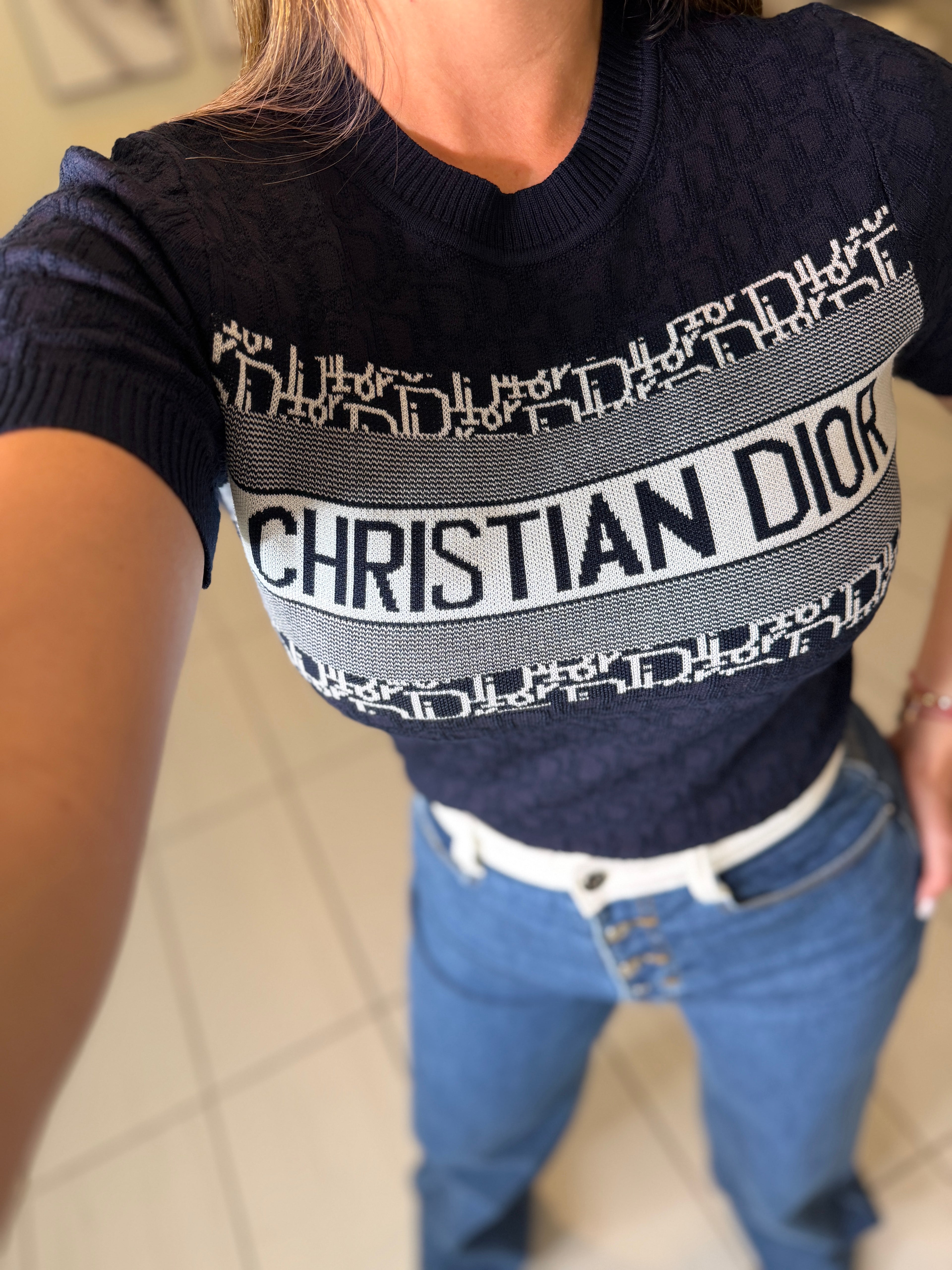 Iconic Maximalist Knit Navy Blue Top