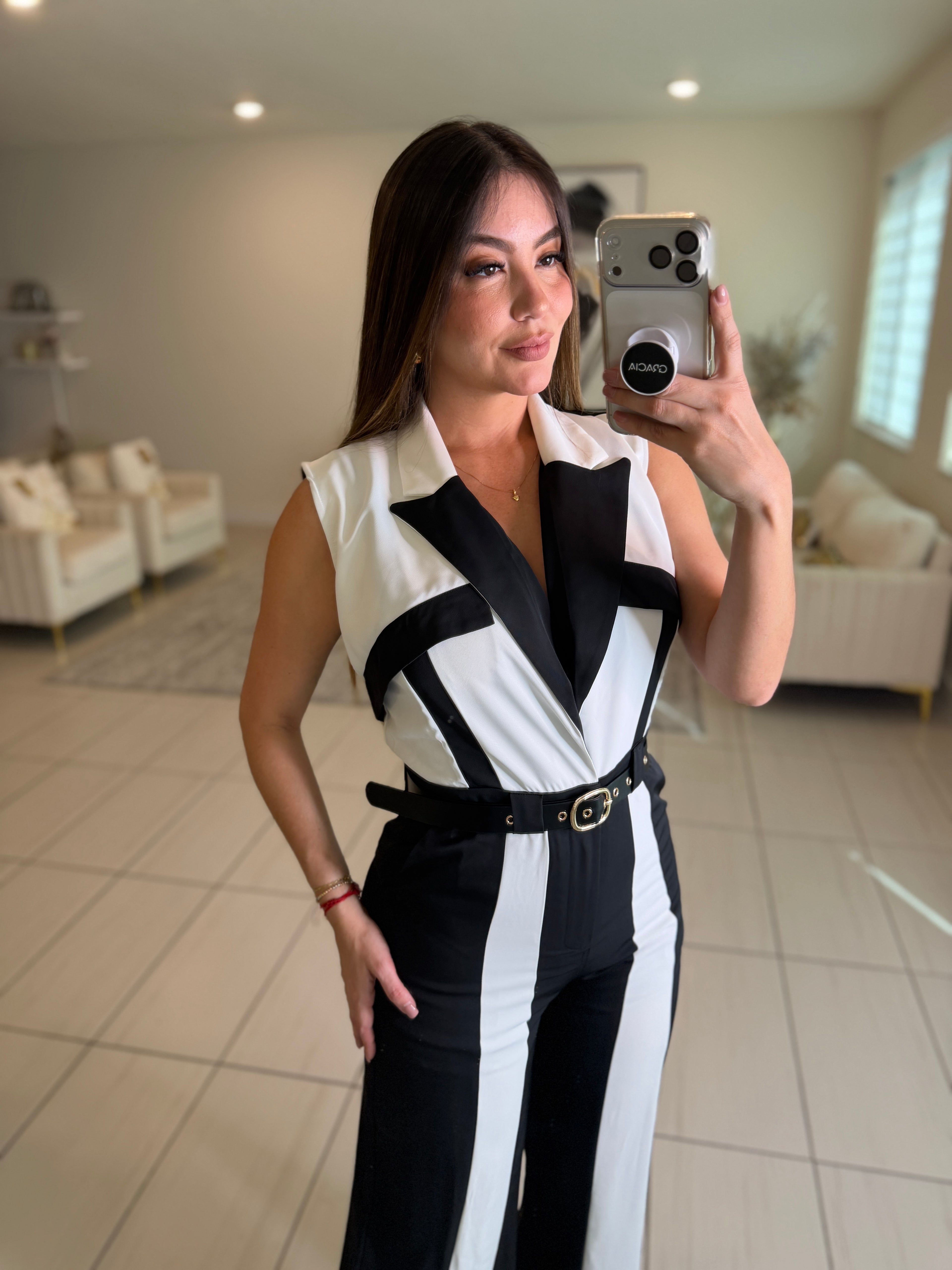 Power Lines Black and White Jumpsuit