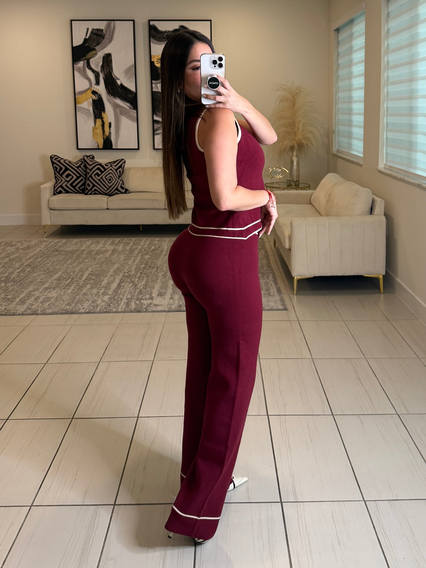 Divine Knit Red Wine Pant Set