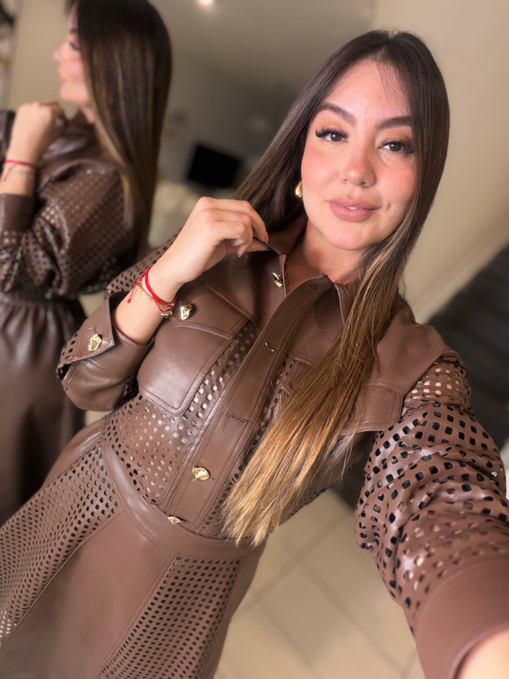 Luxe Faux Leather Brown Skirt Set