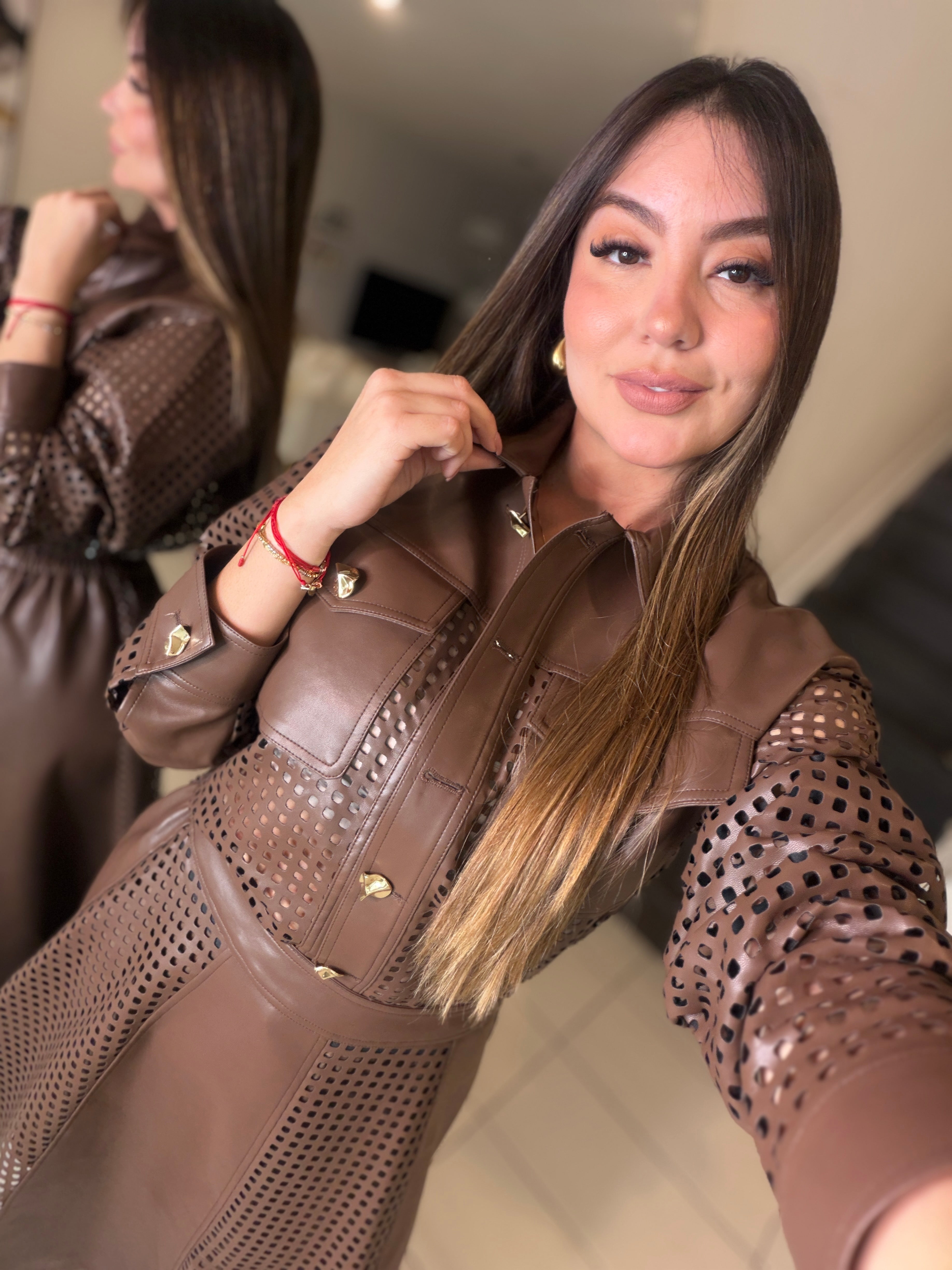 Luxe Faux Leather Brown Skirt Set