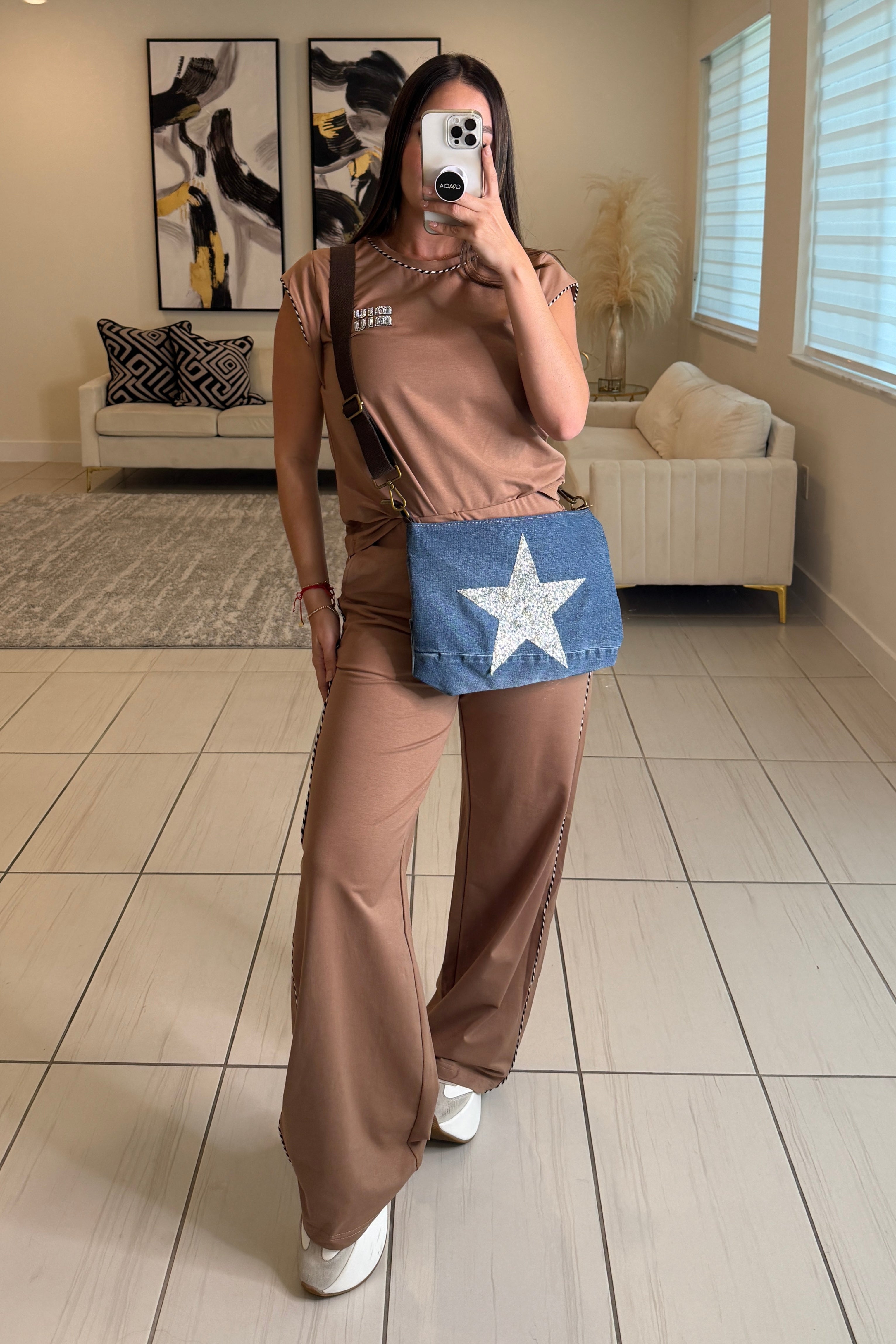 Silver Star Denim Crossbody Bag