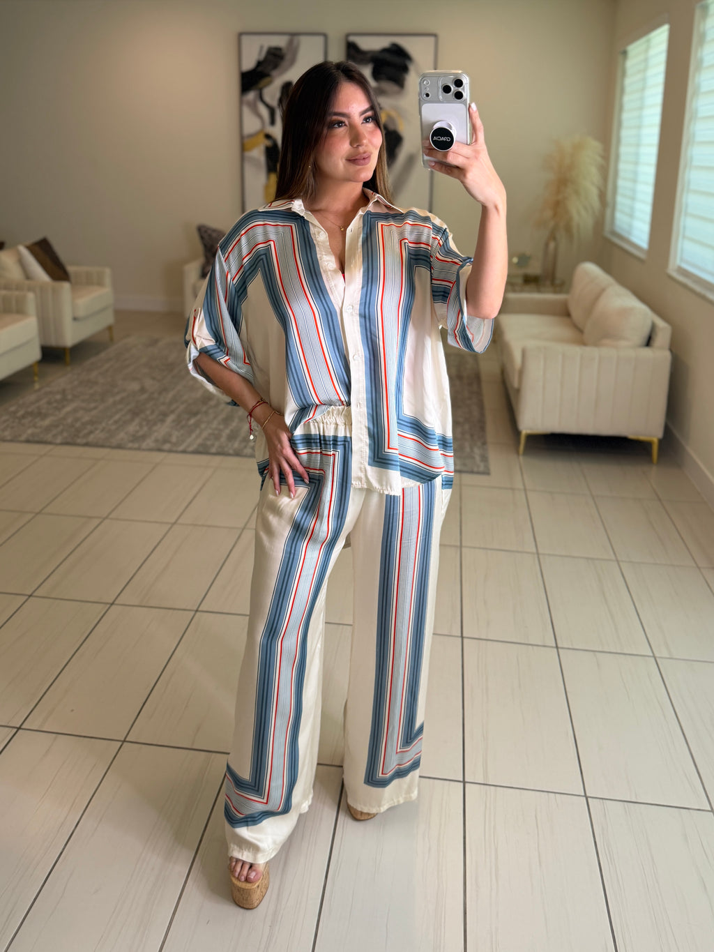 Marine Stripes Beige Pant Set