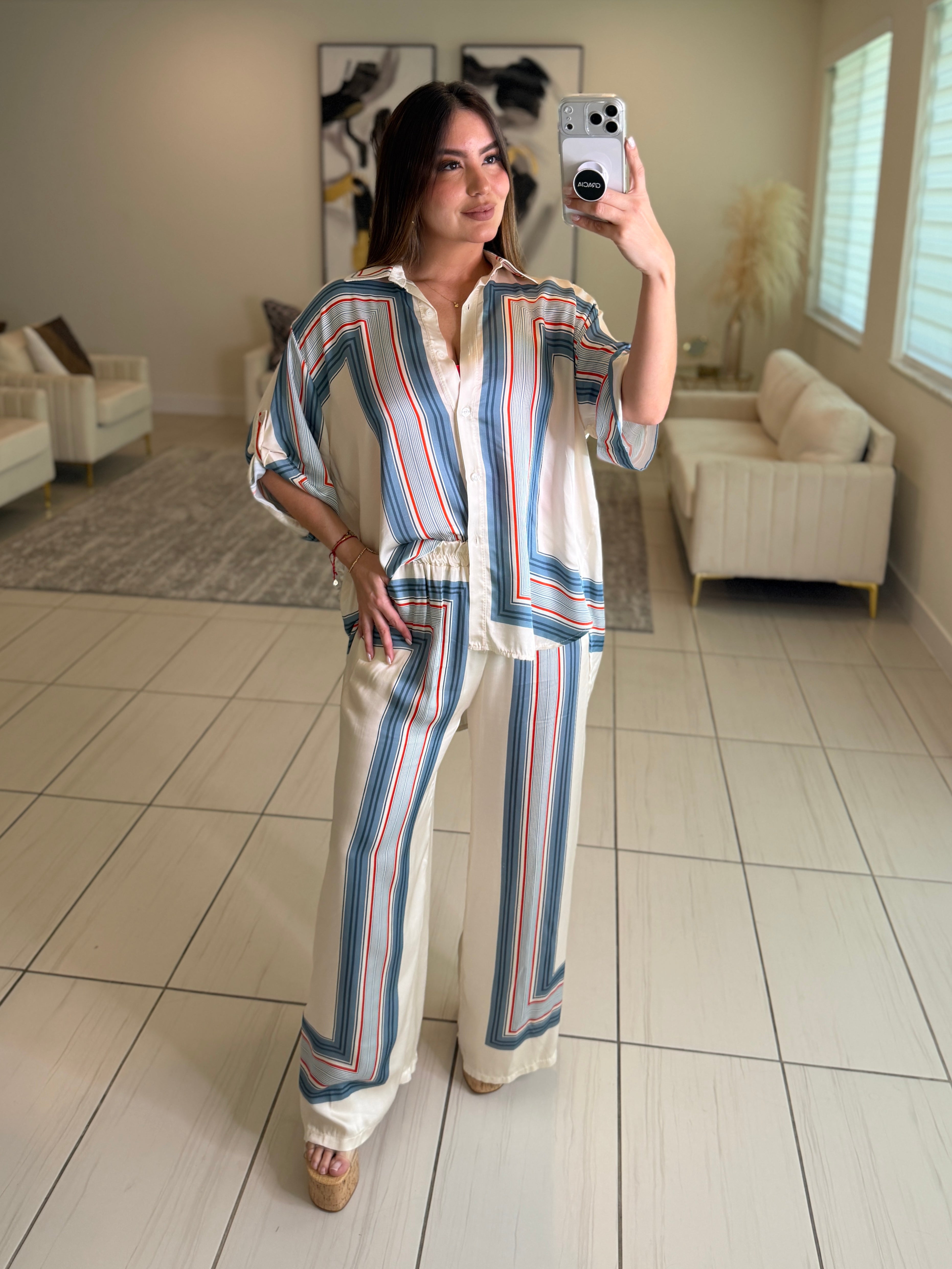 Marine Stripes Beige Pant Set