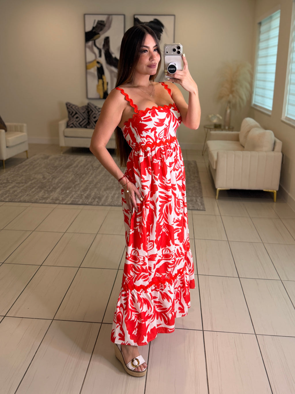 Garden Reverie Floral Red Midi Dress